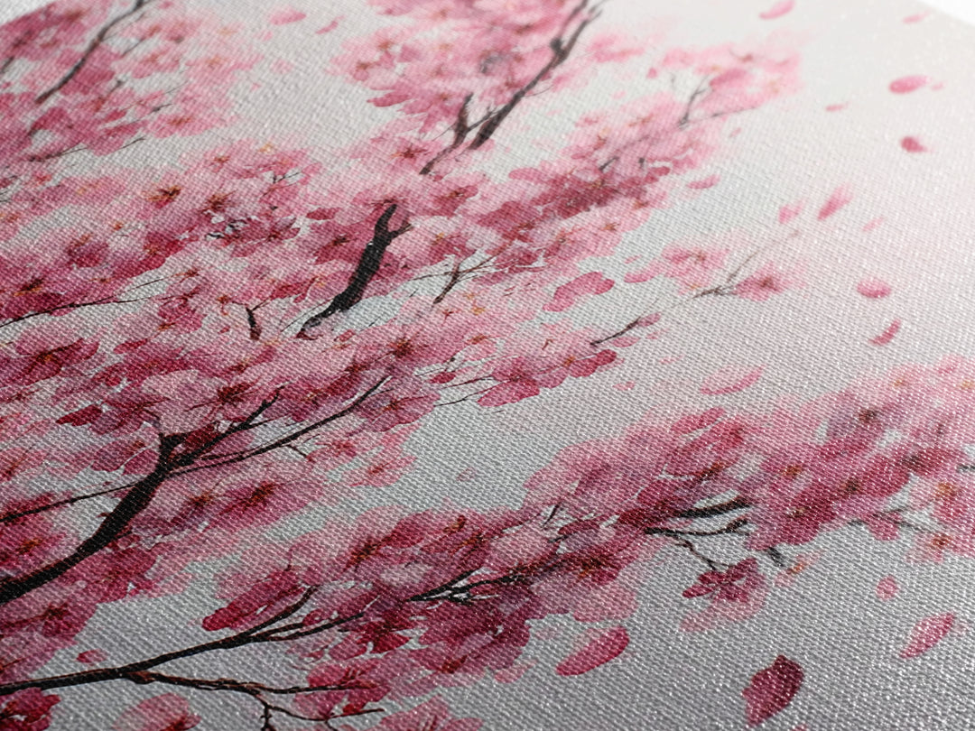 Pink Cherry Blossom Branches Canvas Print, Japanese Wall Art, Botanical Wall Decor, Spring Bedroom Decor, Feminine Gift For Her