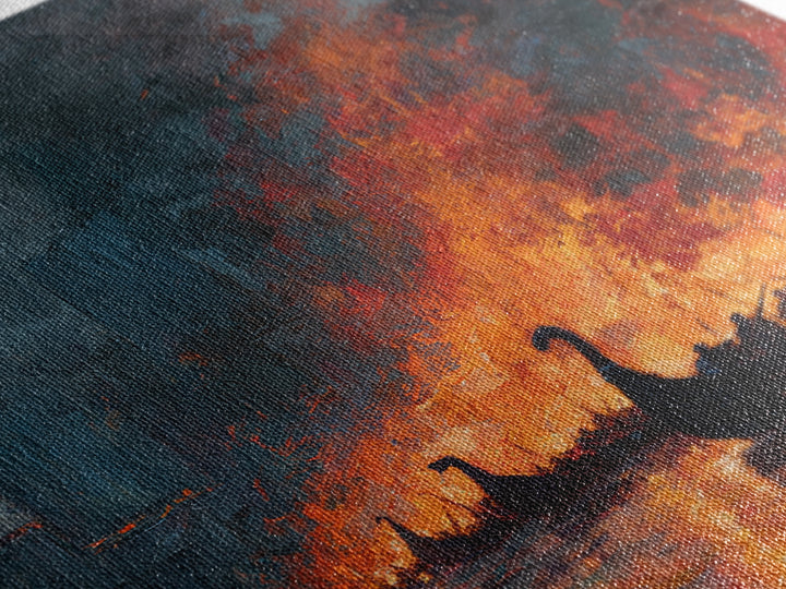 Burning Viking Ships On Dark Harbor Wall Art, Epic Historical Battle Canvas, Moody Seascape, Fantasy Living Room Decor, Home Decor