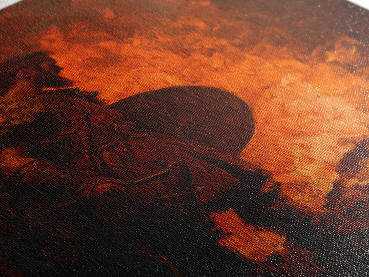 Viking Warrior Beside Blazing Fire Framed Canvas Print, Dark Fantasy Wall Art, Norse Masculine Home Decor, Gift For Him, Office Decor