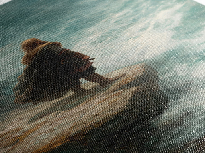 Viking Warrior At Turquoise Sea Wall Art, Coastal Fantasy Canvas Print, Ocean Seascape Painting, Norse Decor Gift For Him