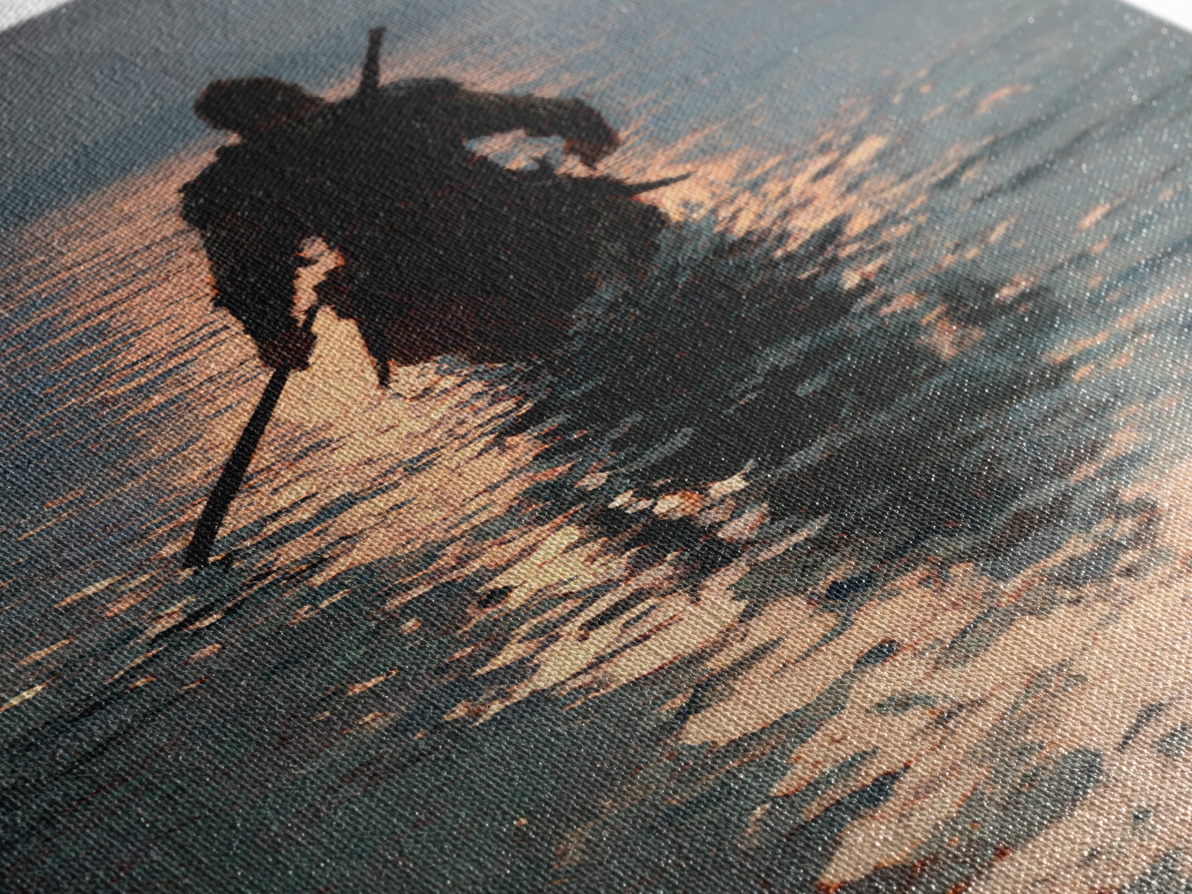 Lone Warrior Wading Through Sunset Sea Wall Art, Moody Seascape Canvas Print, Coastal Fantasy Large Living Room And Office Decor