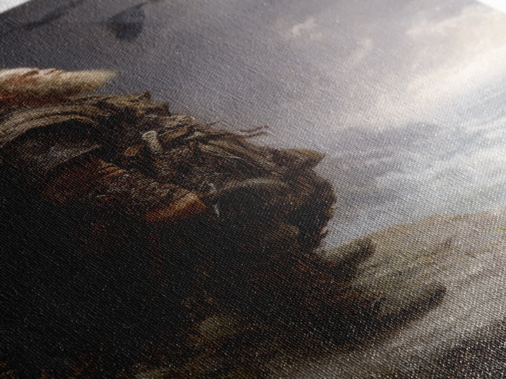 Bearded Viking On Stormy Sea Cliff Wall Art, Norse Raven Seascape Canvas Print, Dark Academia Masculine Decor, Gift For Him