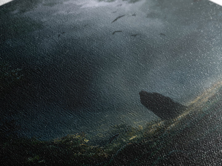 Cloaked Figure In Dark Forest Wall Art, Gothic Fantasy Canvas Print, Moody Nature Decor, Dark Academia Bedroom Wall Decor
