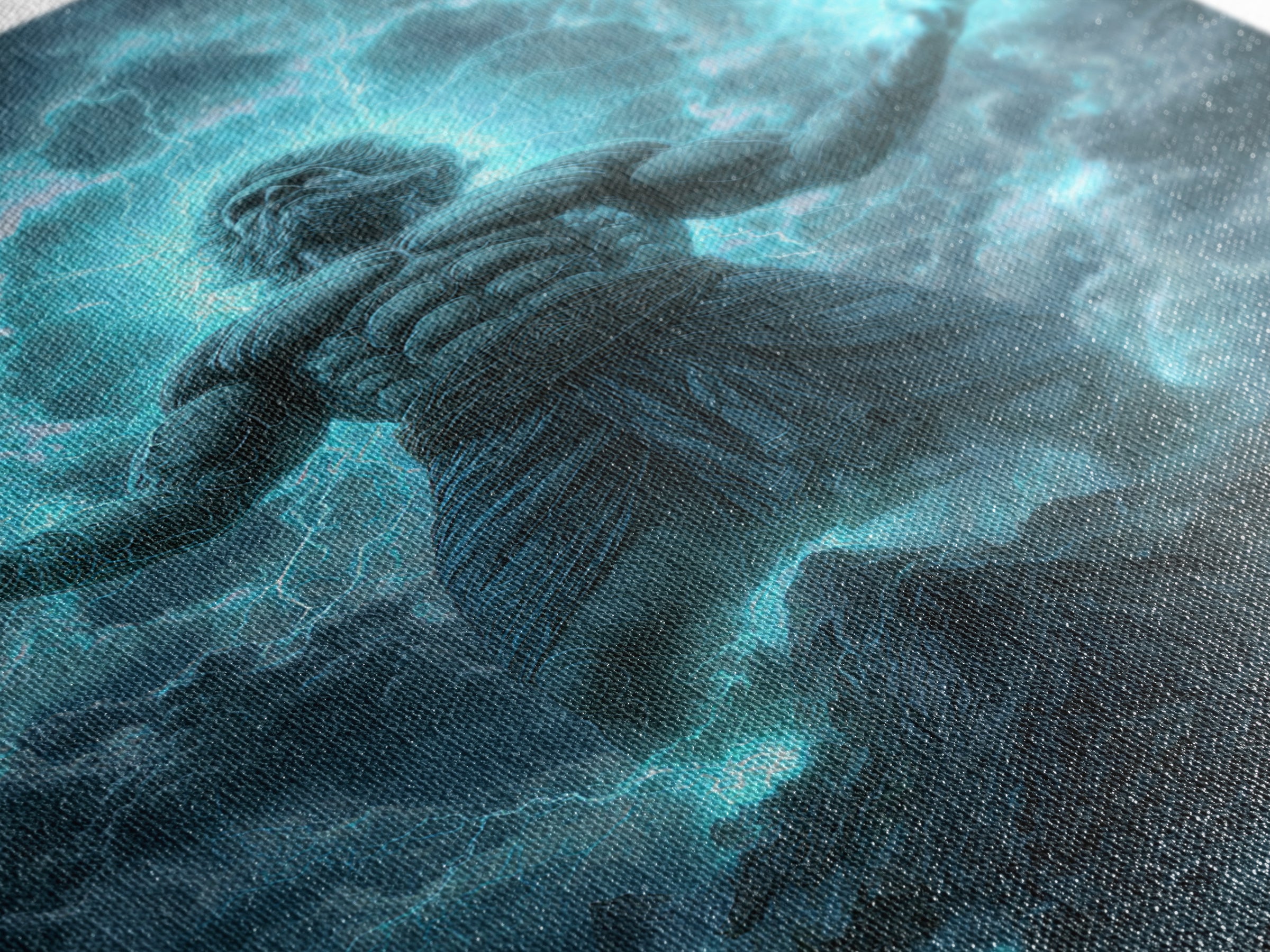 Titan Storm God Above Mountains Wall Art, Mythological Lightning Canvas Print, Fantasy Landscape Decor, Powerful Gift For Him