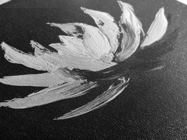 Black and White Oil Painting of Lotus Flower Minimalist Wall Art Original Canvas Print for Modern Home Decor
