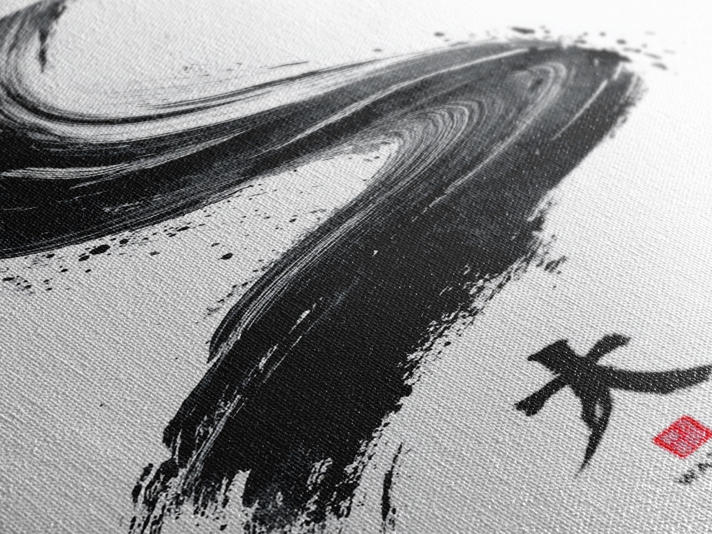 Sleek Abstract Black Brushstroke Ink Art With Water Symbol Wall Art Canvas Print Minimalist Wall Decor For Modern Home