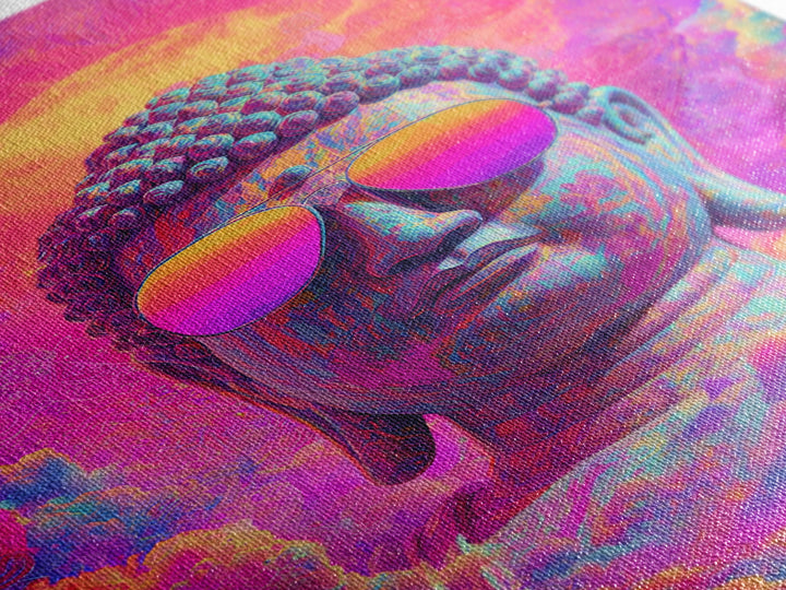 Vibrant Psychedelic Buddha With Colorful Sunglasses Spiritual Wall Art Framed Canvas Print