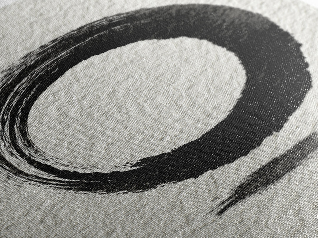 Minimalist Black Ink Circle Zen Enso Brushstroke Wall Art On Textured Paper Abstract Art Framed Canvas Print For Home Office Decor