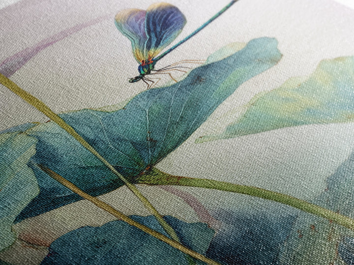 Elegant Watercolor Painting Of Dragonfly On Lotus Leaves With Soft Pastel Background Abstract Art Print Wall Art
