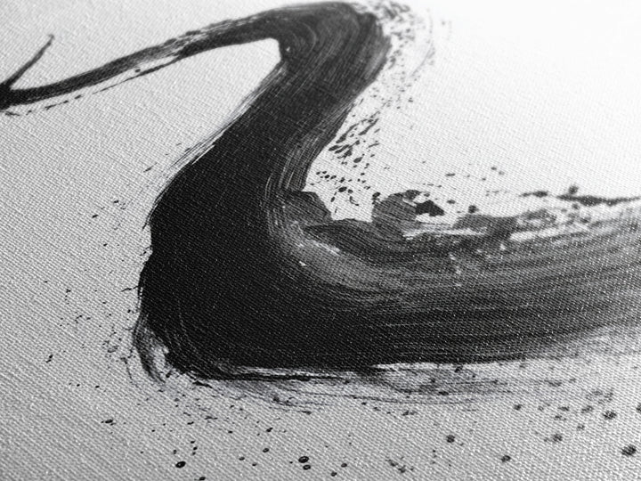 Dynamic Abstract Black Ink Brush Stroke Flow Calligraphy Art Print Minimalist Wall Art For Modern Home Decor Framed Canvas Print