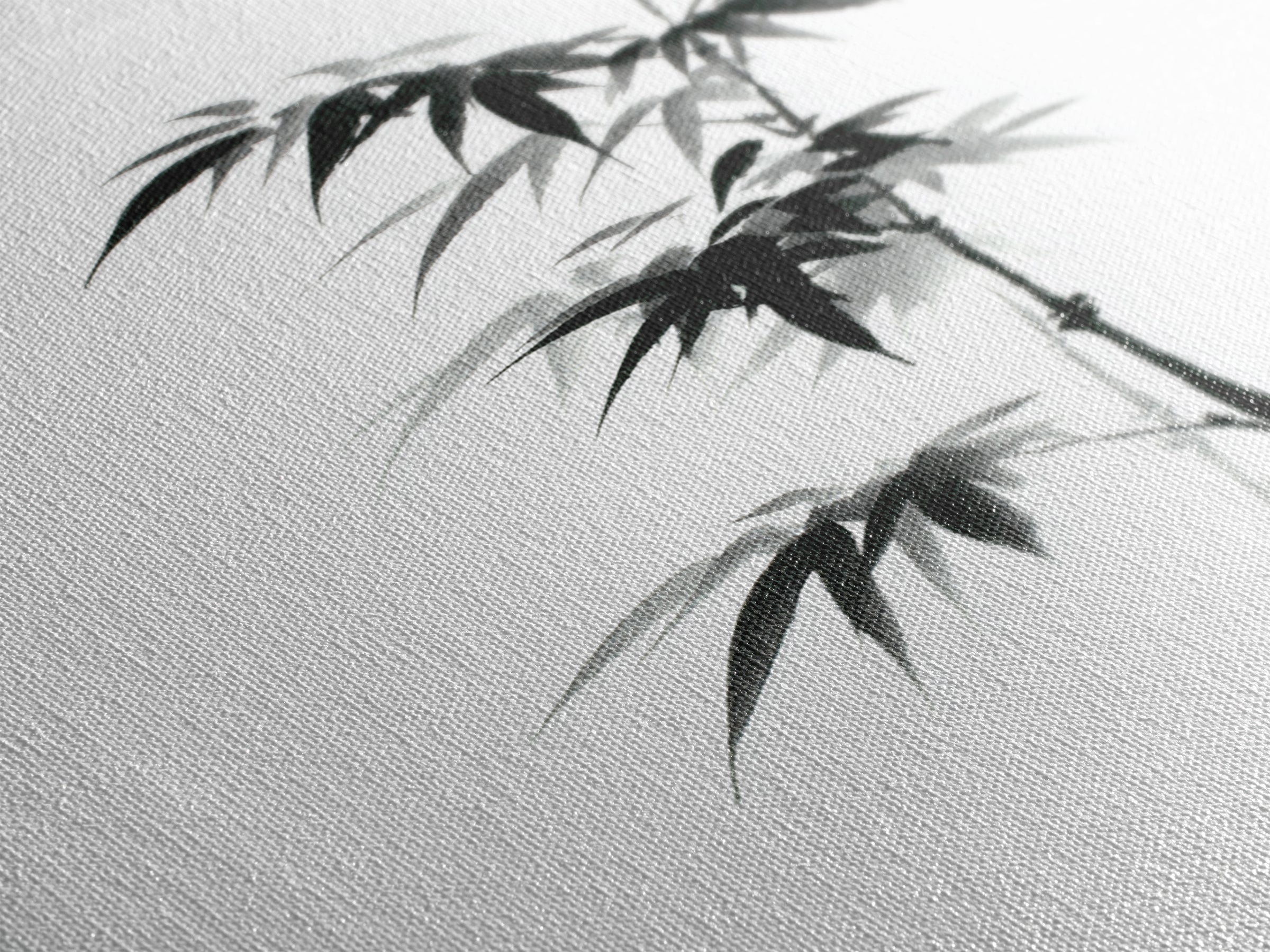 Traditional Black Ink Bamboo Painting Canvas Print, Japanese Sumi-e Style Wall Art, Elegant Minimalist Home Decor