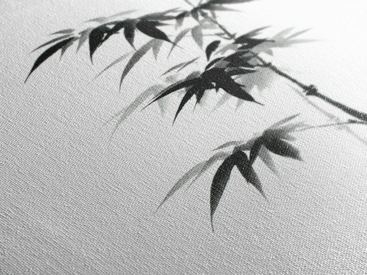 Traditional Black Ink Bamboo Painting Canvas Print, Japanese Sumi-e Style Wall Art, Elegant Minimalist Home Decor