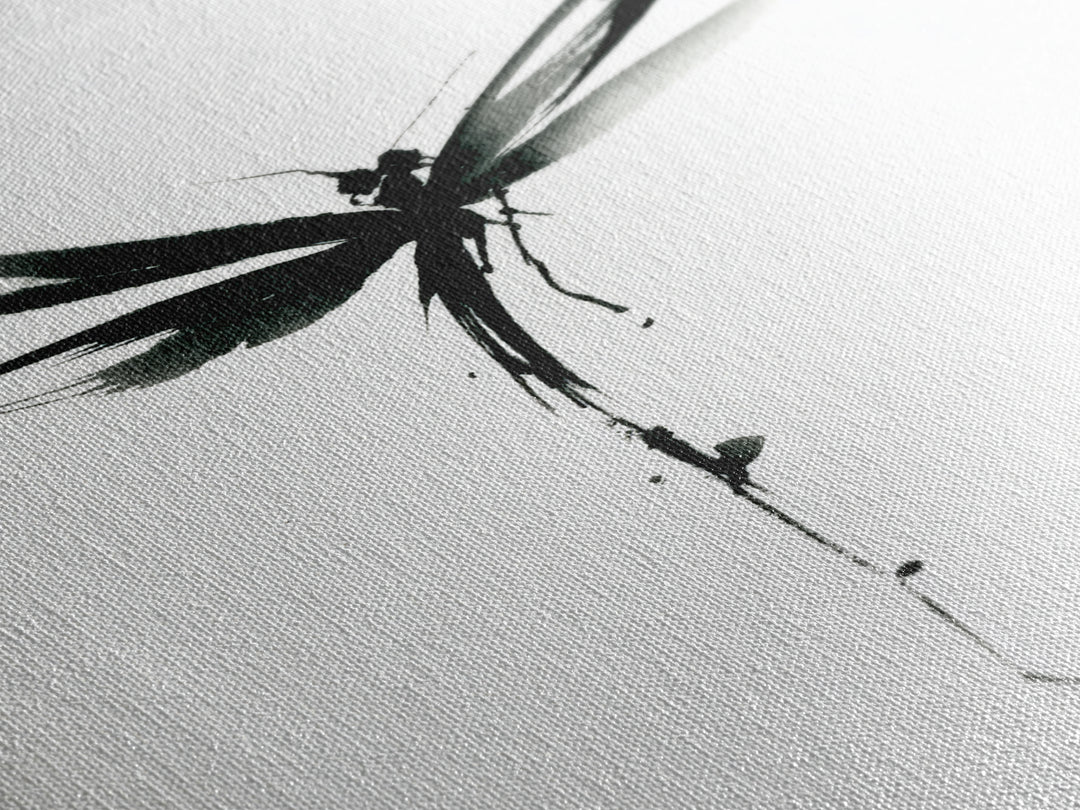 Minimalist Black Ink Dragonfly Wall Art Print Monochrome Canvas Print For Bedroom And Living Room Decor