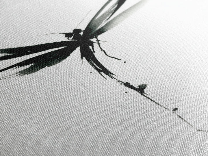 Minimalist Black Ink Dragonfly Wall Art Print Monochrome Canvas Print For Bedroom And Living Room Decor