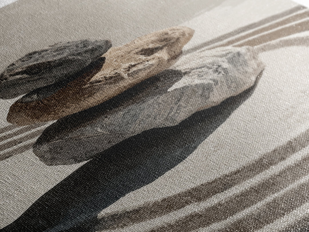 Zen Stones And Sand Minimalist Wall Art Print Tranquil Home Decor Framed Canvas Print