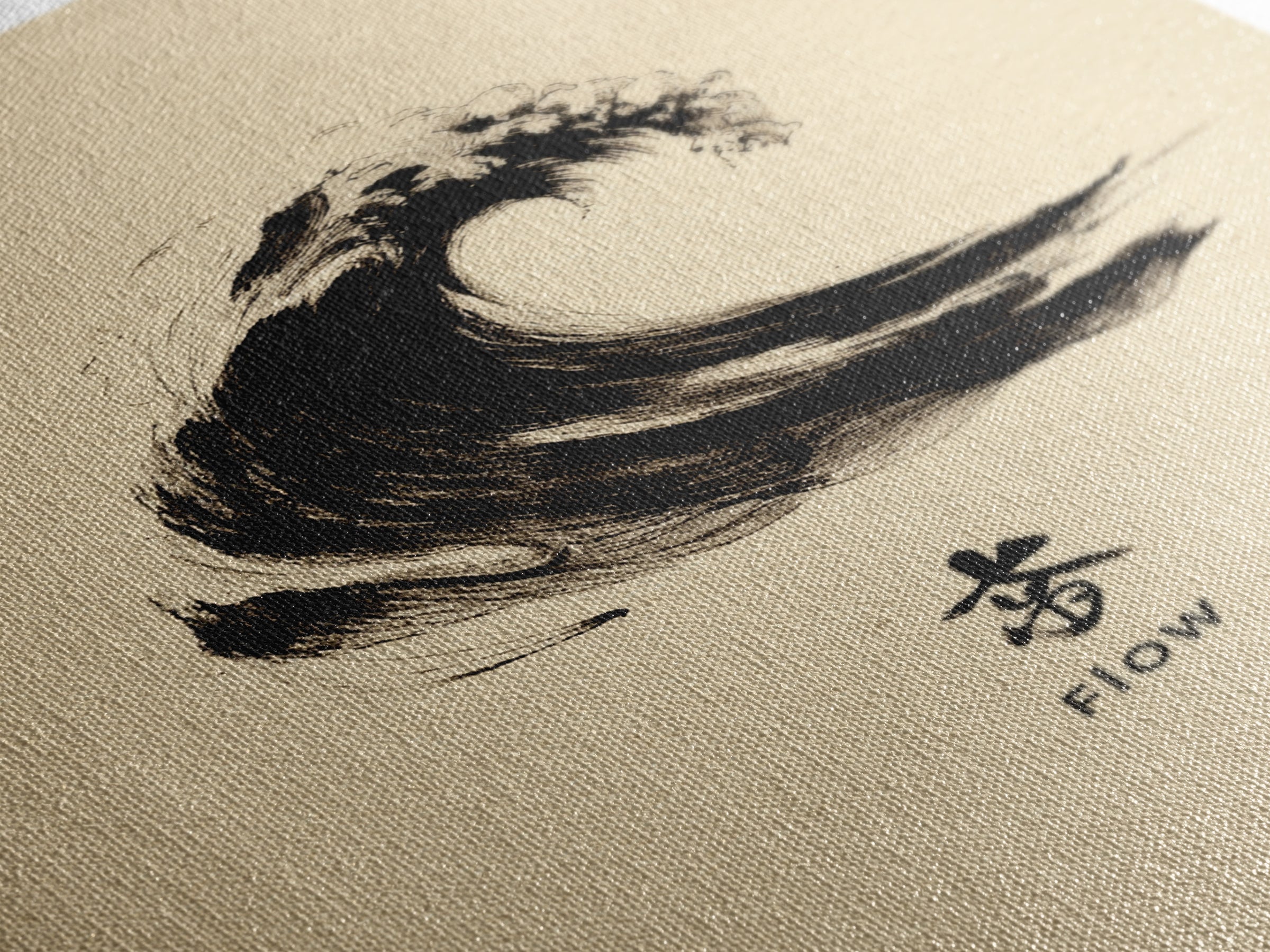 Large Black Ink Brush Stroke Abstract Flow Calligraphy Wall Art Painting Print Minimalist Home Decor Living Room Modern Framed Canvas