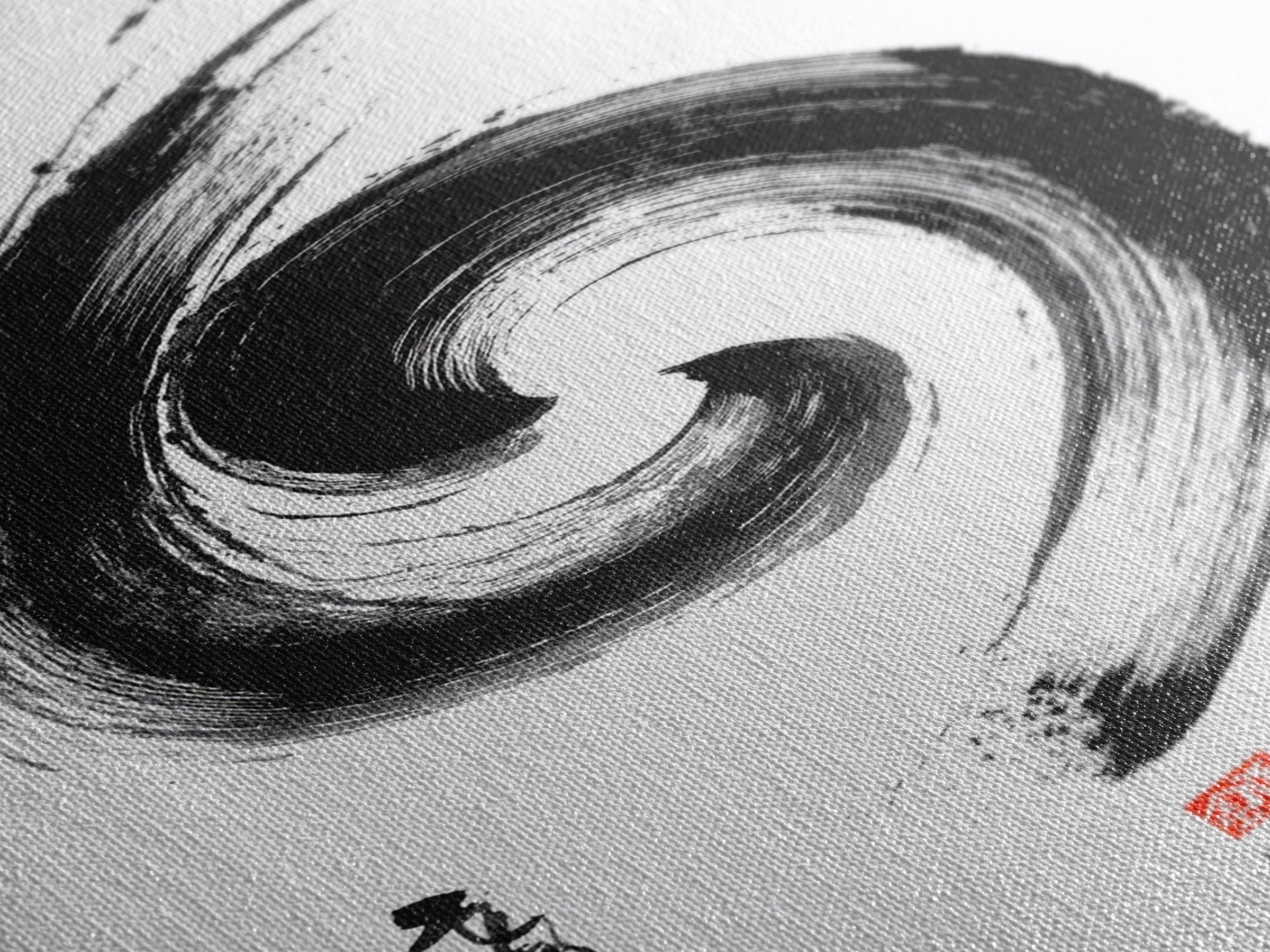 Zen Swirling Ink Brush Stroke Abstract Wall Art Minimalist Black And White Canvas Print For Modern Home Decor And Office