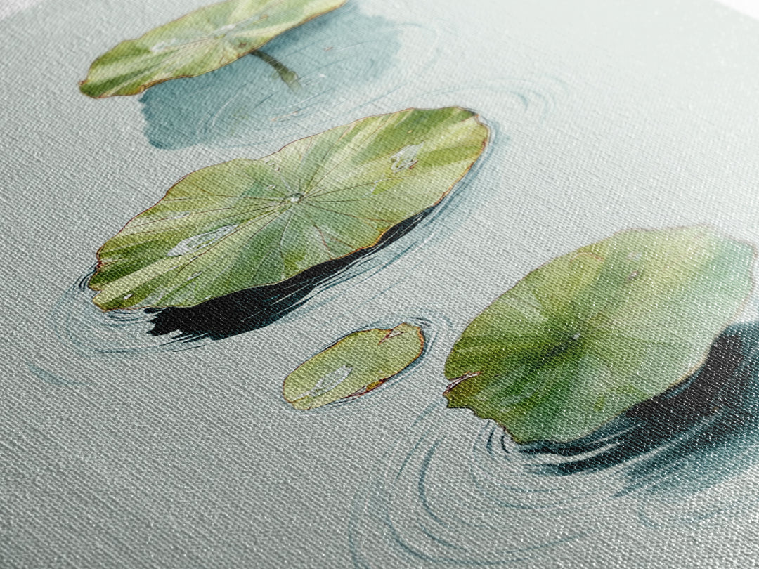 Botanical Watercolor Art Of Floating Lotus Leaves Calm Minimalist Wall Art Print For Nature Inspired Home