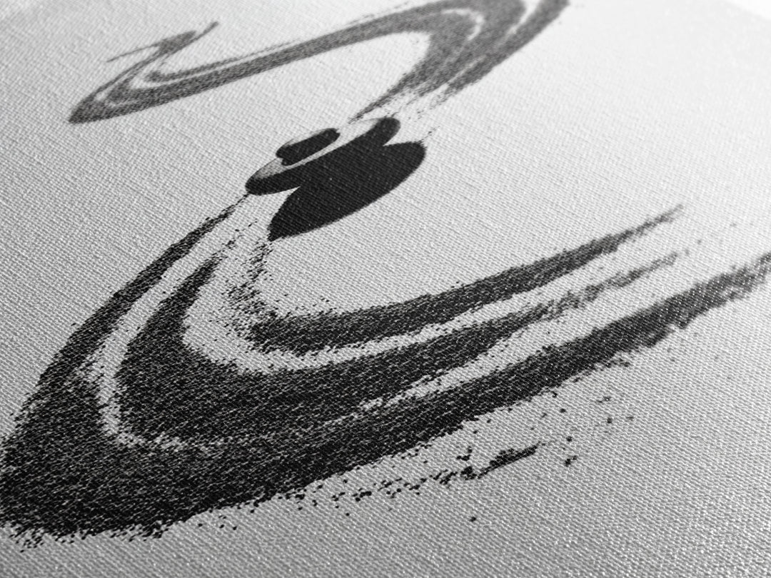 Zen Inspired Minimalist Sand And Stone Artwork Black And White Canvas Print For Modern Meditation Room Wall Art
