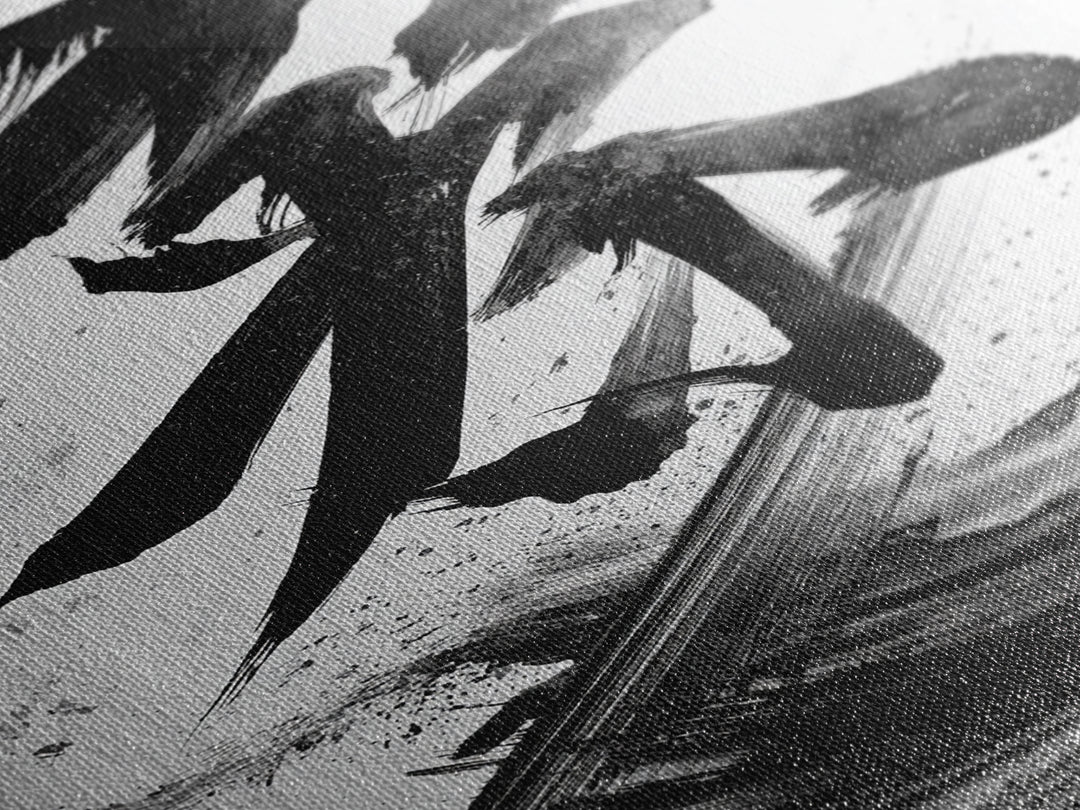 Abstract Japanese Kanji Calligraphy Bold Black Ink Brush Strokes Wall Art Canvas Print For Modern Asian Home Decor