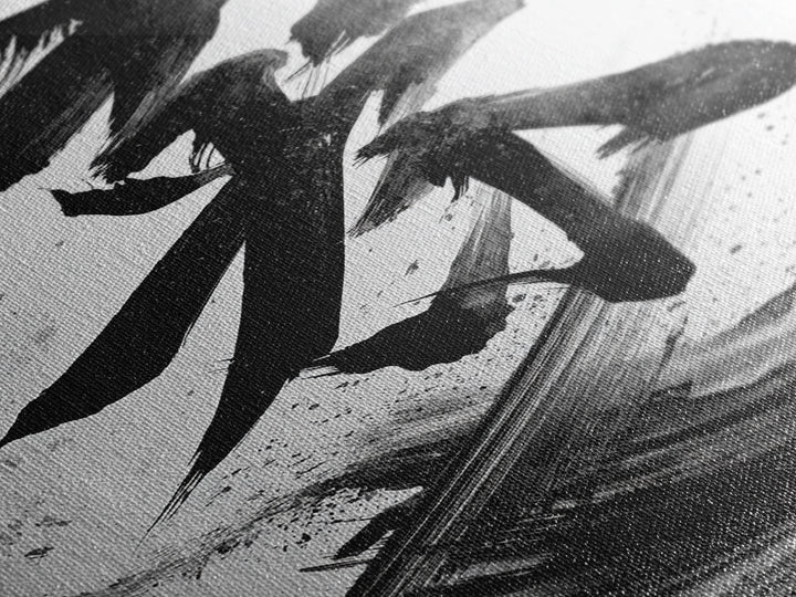 Abstract Japanese Kanji Calligraphy Bold Black Ink Brush Strokes Wall Art Canvas Print For Modern Asian Home Decor