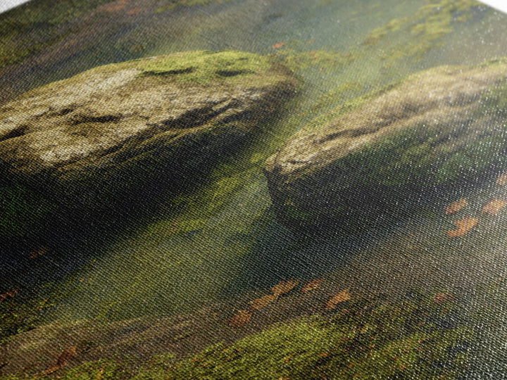 Peaceful Moss Covered Rocks In Quiet Woodland Stream Nature Wall Art Canvas Print For Calming Home Decor