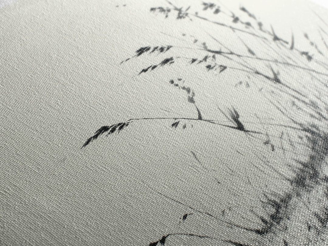 Elegant Black And White Ink Painting Of Windblown Grass Minimalist Wall Art Framed Canvas Print Natural Home Decor