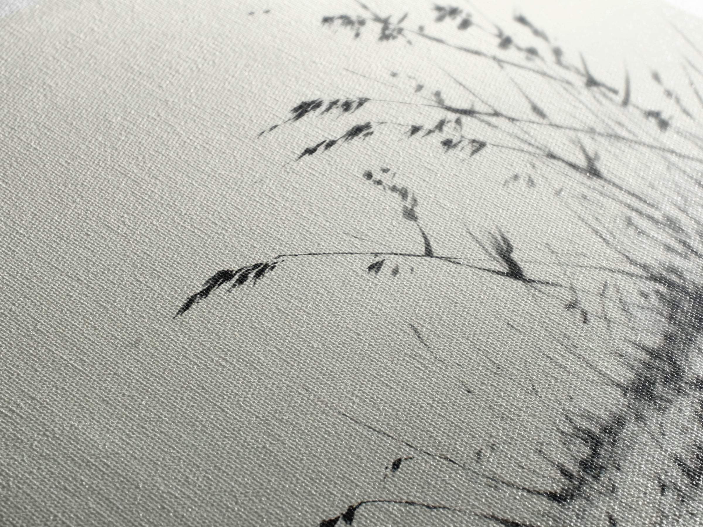 Elegant Black And White Ink Painting Of Windblown Grass Minimalist Wall Art Framed Canvas Print Natural Home Decor