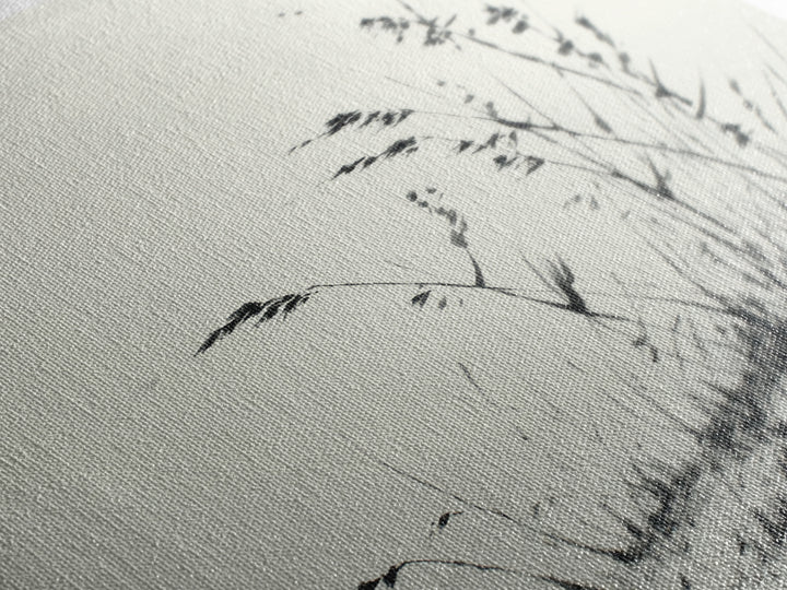 Elegant Black And White Ink Painting Of Windblown Grass Minimalist Wall Art Framed Canvas Print Natural Home Decor