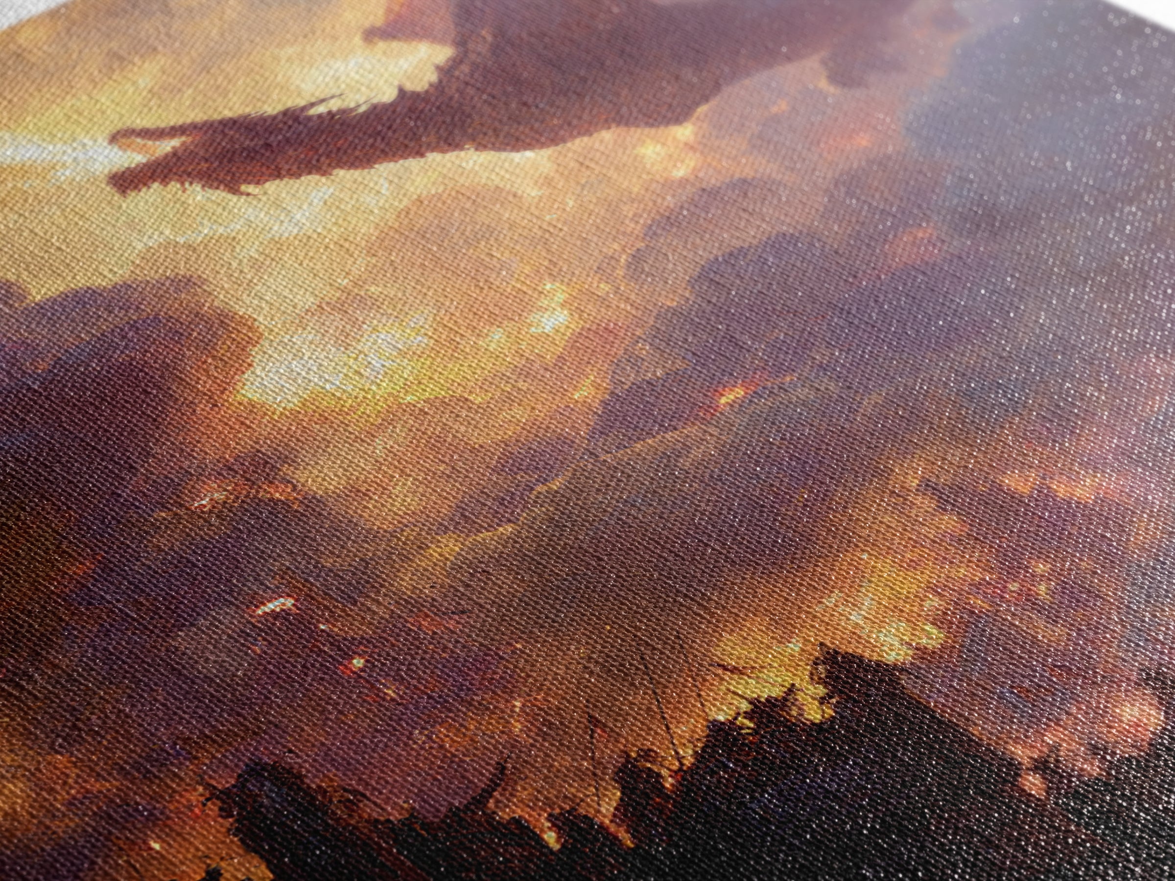 Red Dragon Above Burning Castle Wall Art Epic Fantasy Canvas Print For Gothic Decor Medieval Battle Art And Game Room Wall Decor