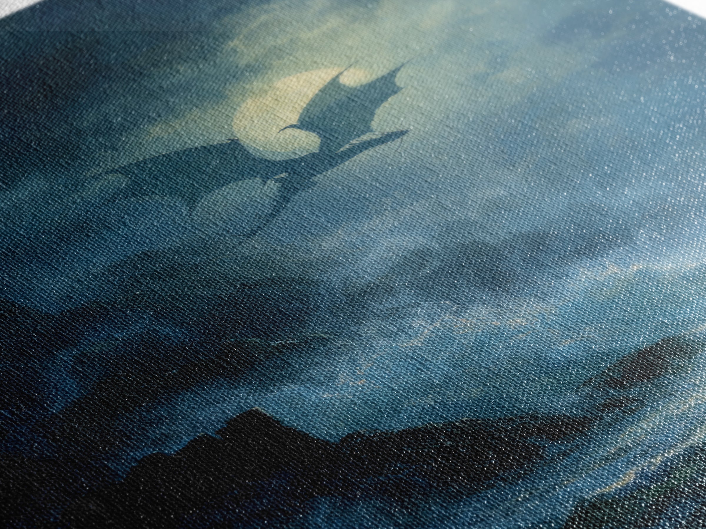 Moonlit Dragon Above Stormy Ocean Wall Art Gothic Seascape Canvas Print For Fantasy Decor Coastal Art And Moody Home Decor Gift For Him