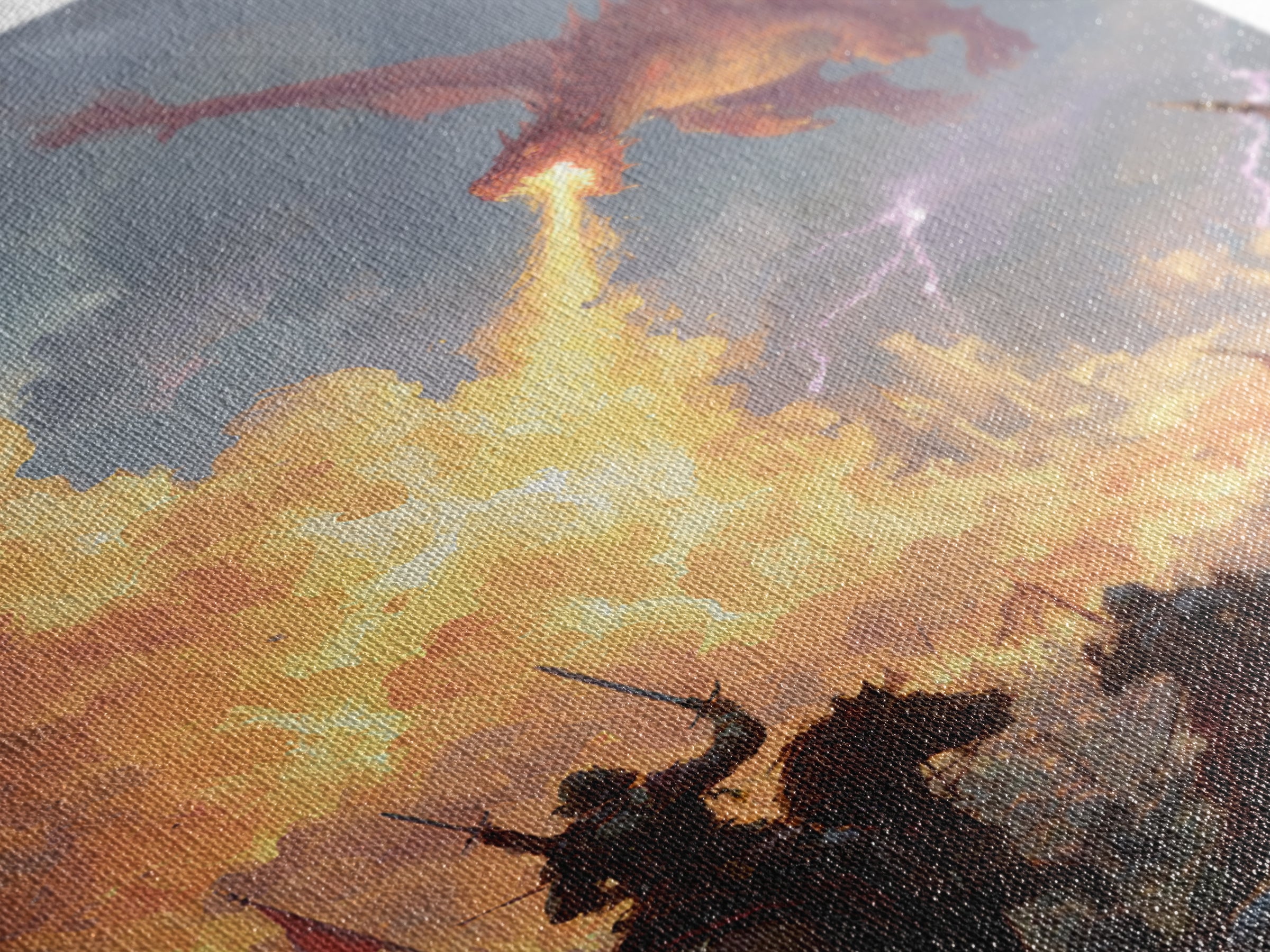 Fire Breathing Dragon Over Medieval Army Wall Art, Epic Fantasy Battle Canvas Decor, Gothic Castle Gift For Him, Man Cave Decor