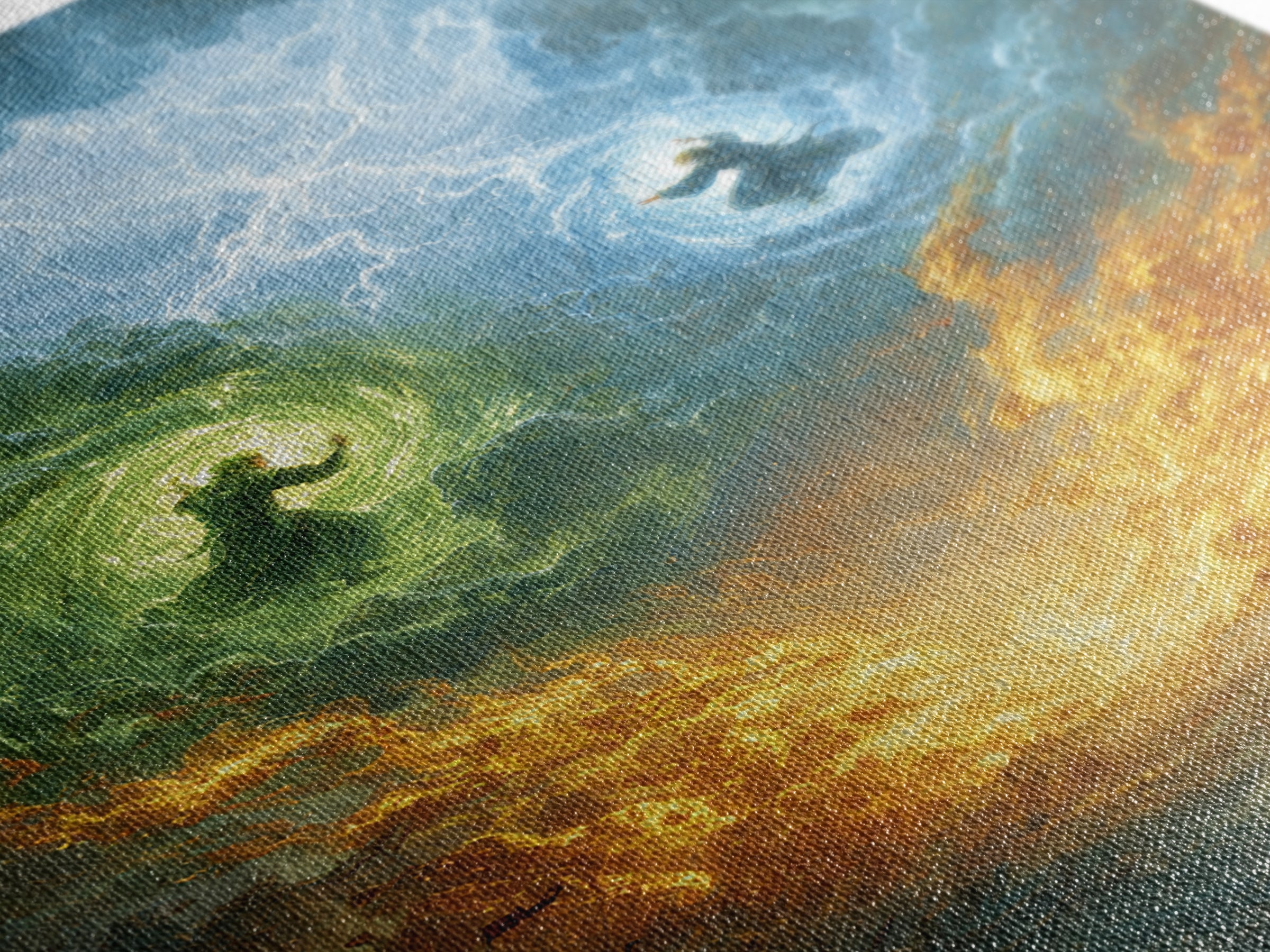 Elemental Wizards In Stormy Sky Wall Art, Fantasy Magic Canvas Print, Lightning Battle, Mystical Decor Gift For Him Home Decor