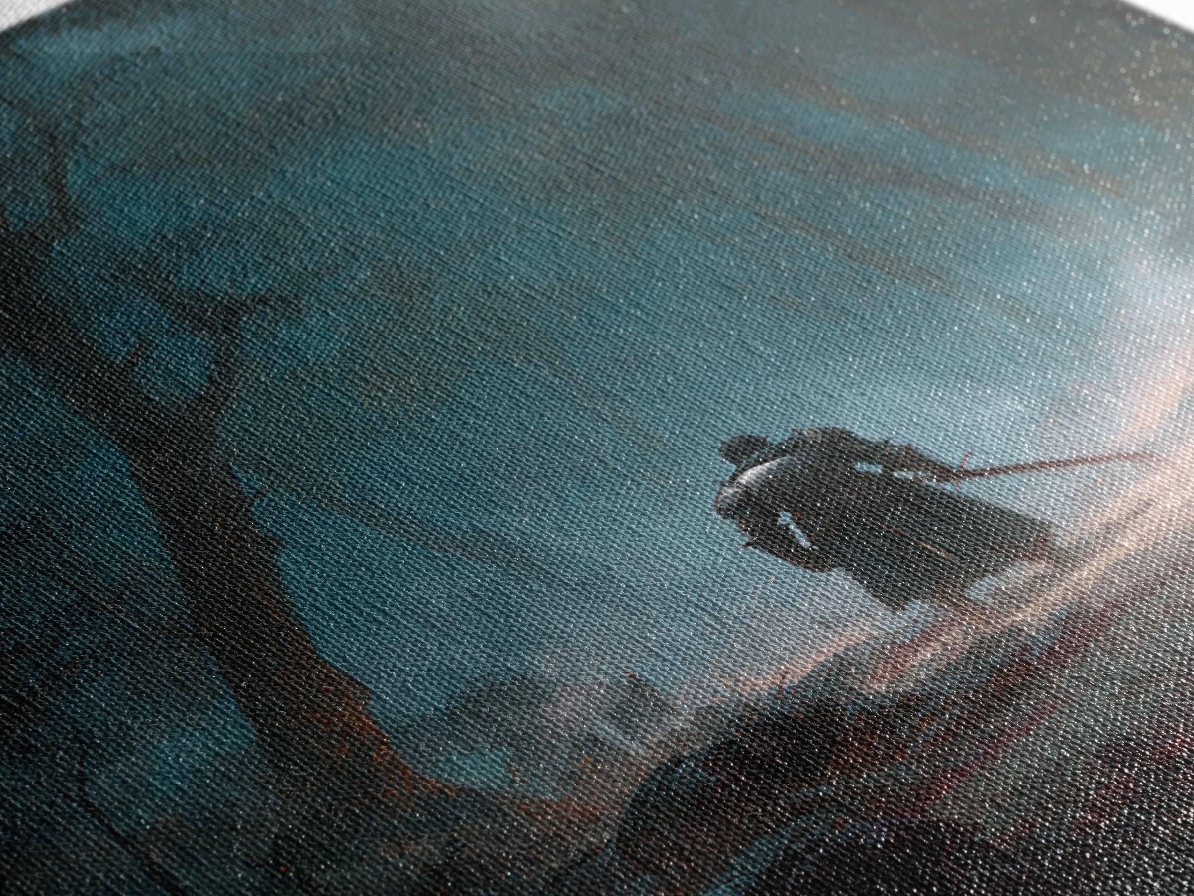 Lone Knight In Misty Haunted Forest Canvas Print, Dark Fantasy Wall Art, Gothic Woodland Decor, Warrior Landscape Artwork