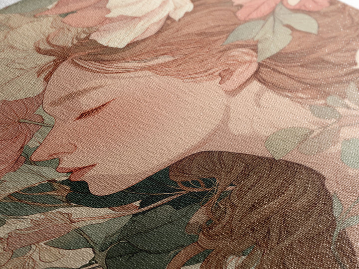 Sleeping Floral Woman Portrait Canvas Print, Art Nouveau Wall Art, Feminine Botanical Decor, Romantic Bedroom Art, Gift For Her