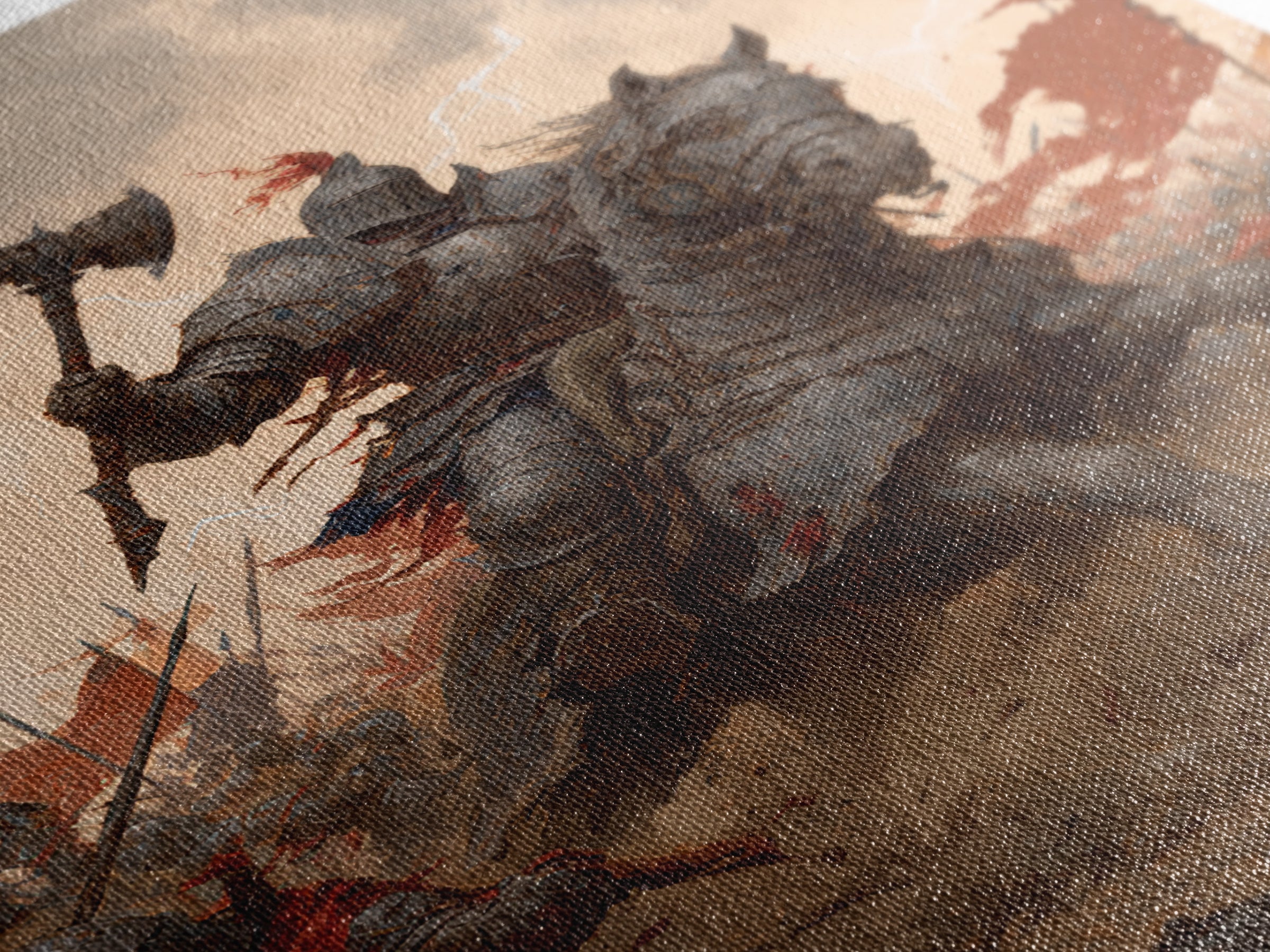 Armored Knight On War Horse With Battle Axe Wall Art, Dark Fantasy Canvas Print, Medieval Warrior Living Room Decor Gift