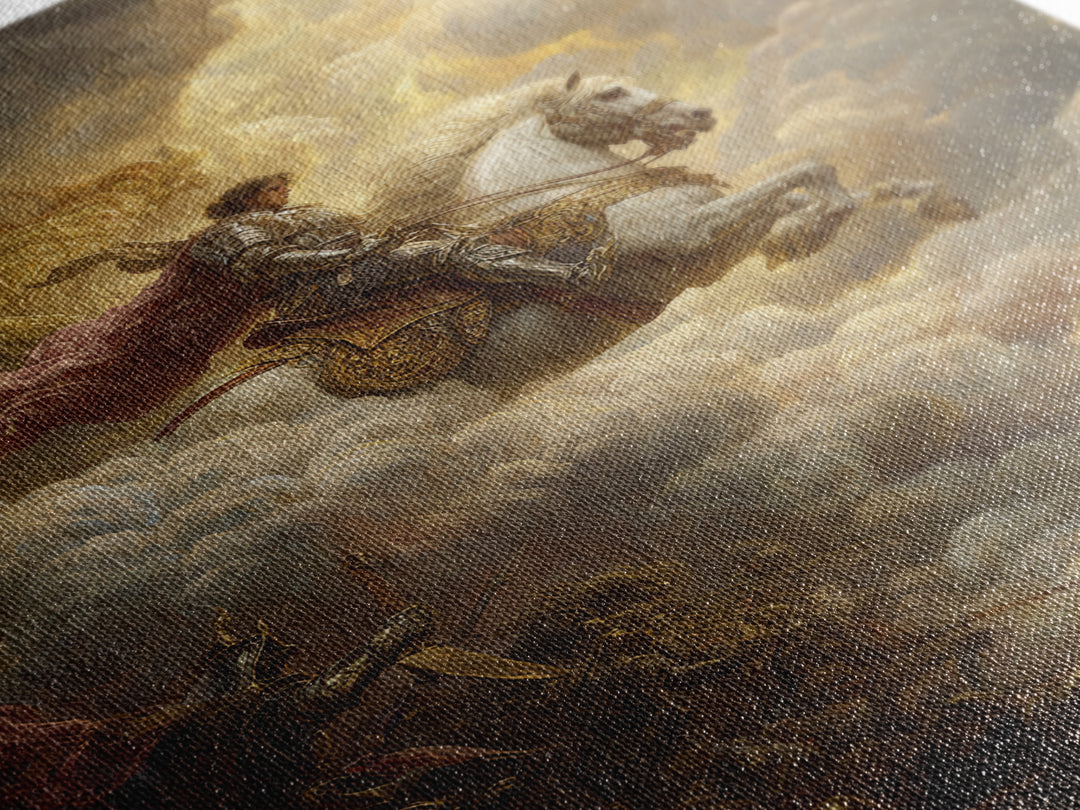 White Horse Knight Battles Golden Dragon In Clouds Framed Canvas Print, Epic Fantasy Wall Art, Medieval Home Decor Gift Idea