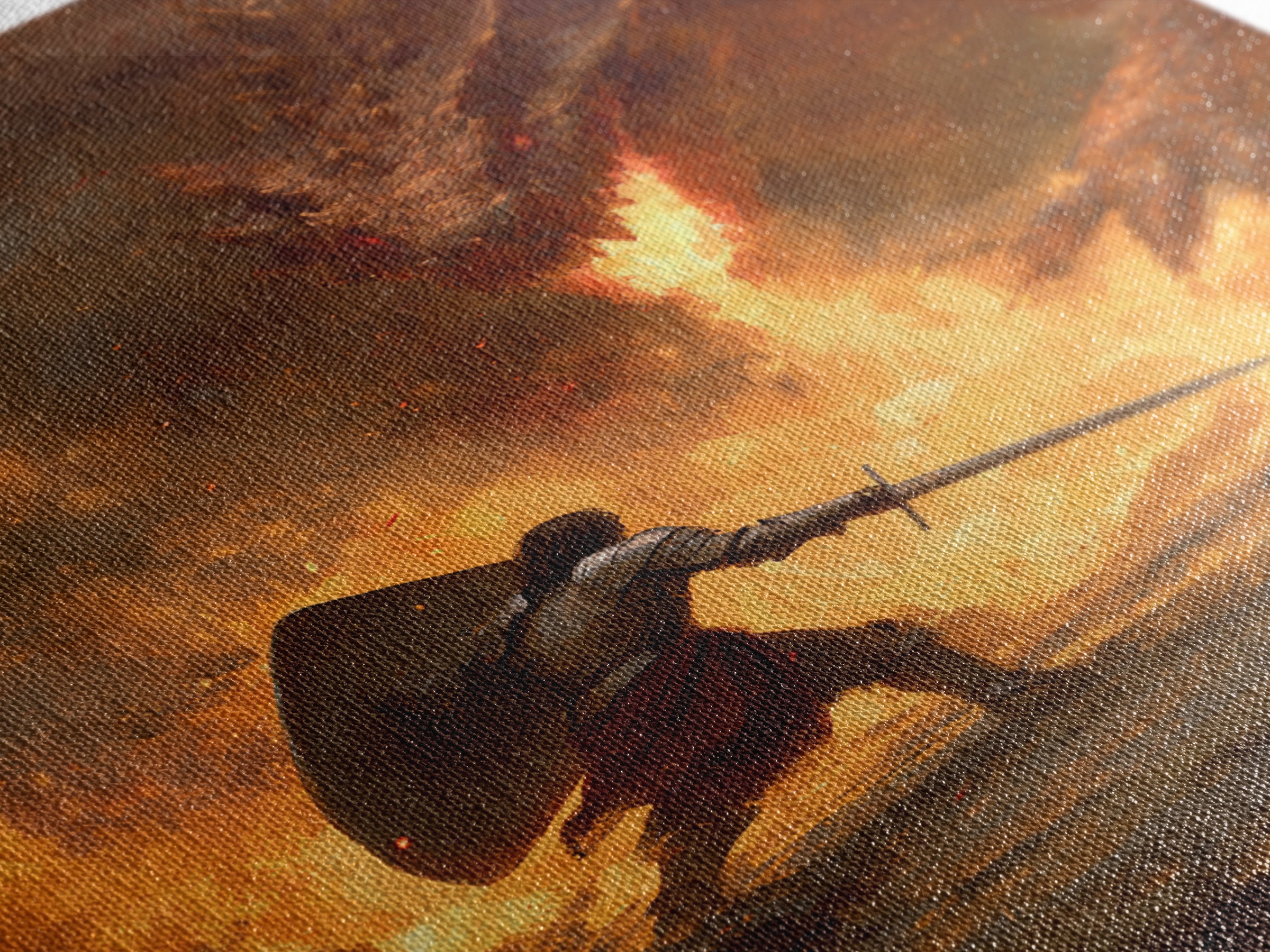 Shield Warrior Defies Fire Breathing Dragon Canvas Print, Epic Fantasy Wall Art, Medieval Sword Battle Home Decor Gift For Him