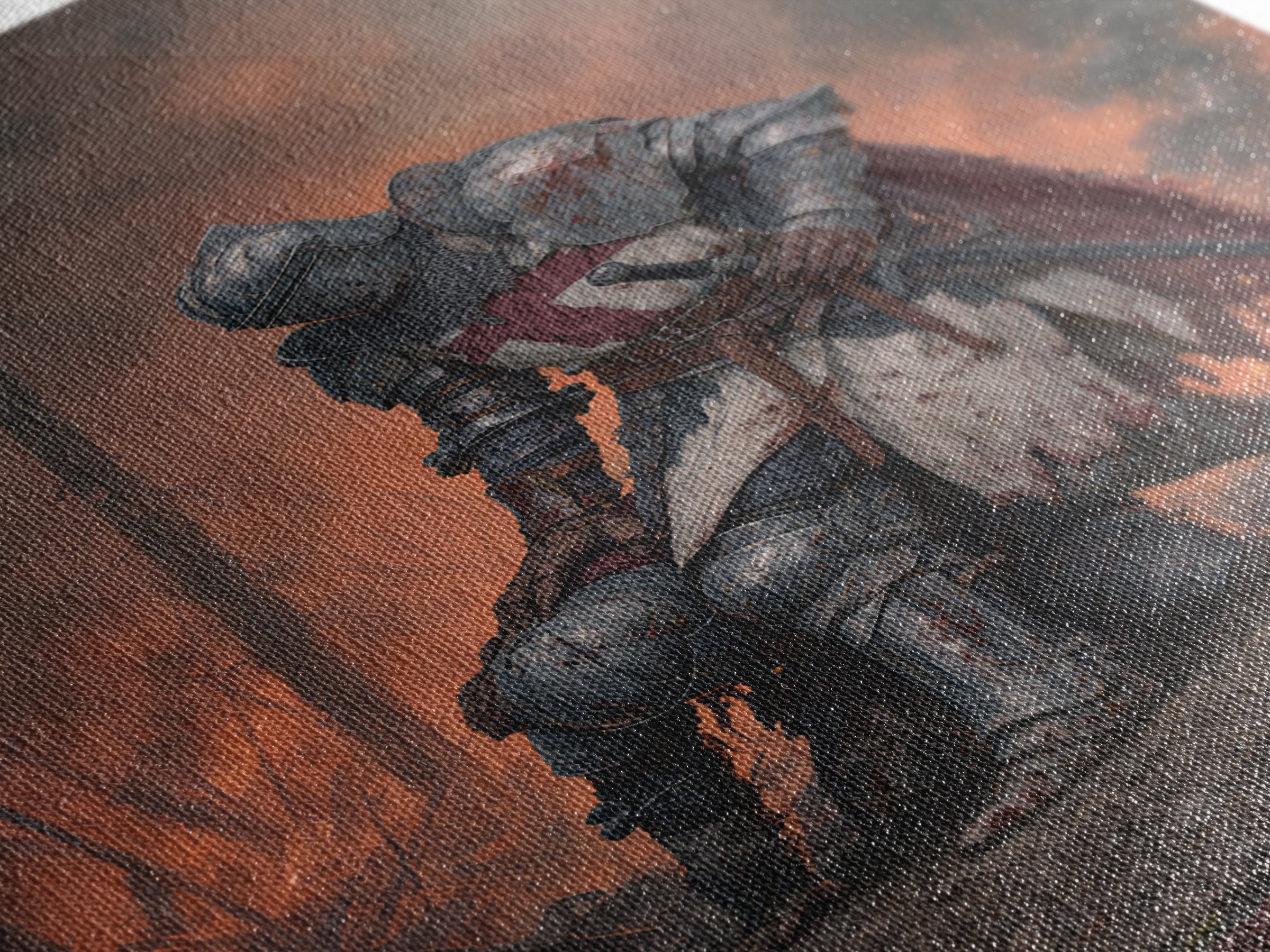 Wounded Knight In Burning Battlefield Wall Art, Dark Fantasy Medieval Canvas Decor, Gothic Warrior Print, Moody Office Artwork