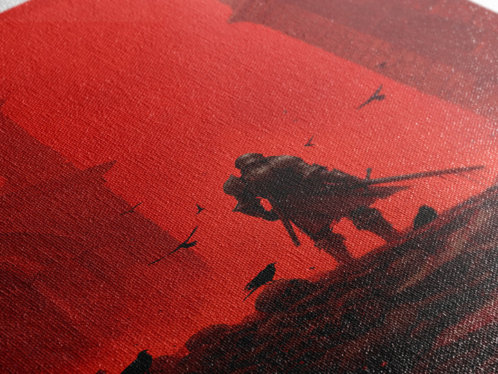 Knight In Crimson Ruins Wall Art, Dark Fantasy Red Gothic Print, Medieval Warrior Decor, Crows And Skulls, Bold Wall Decor