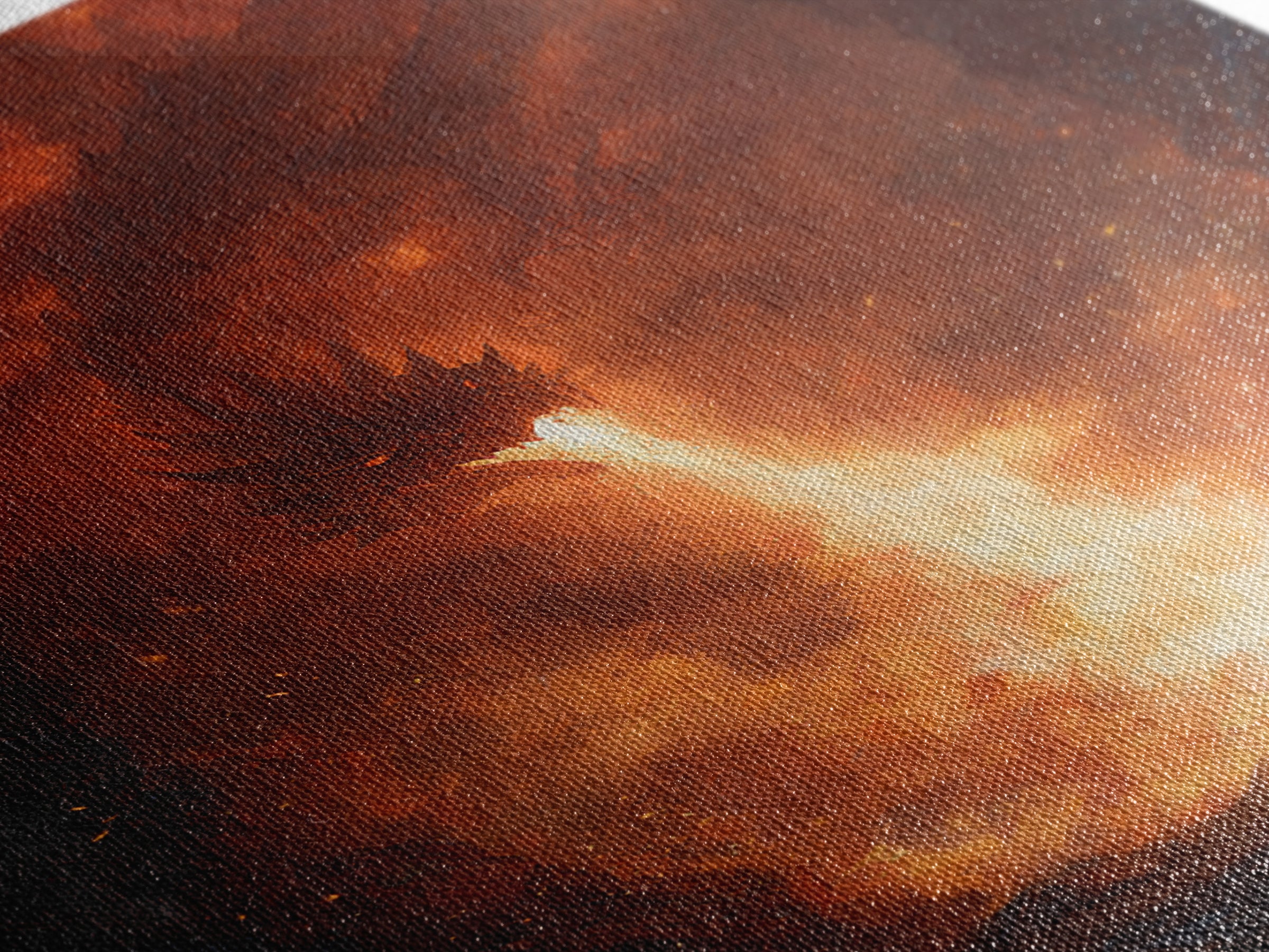 Lone Warrior Facing Fire Breathing Dragon Canvas Print, Dark Fantasy Wall Art, Epic Cave Battle Decor, Dramatic Monster Art