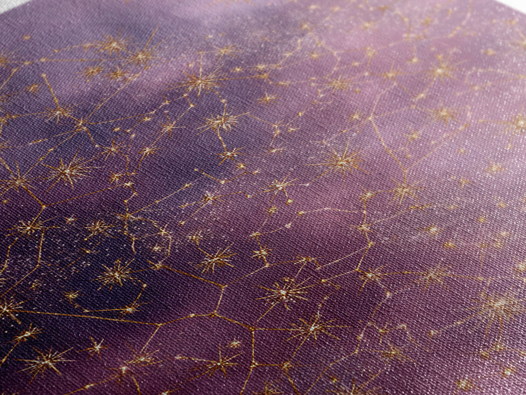 Gold Constellation Wall Art, Purple Astrology Sky Canvas, Celestial Zodiac Decor, Mystical Star Map Print For Bedroom Decor