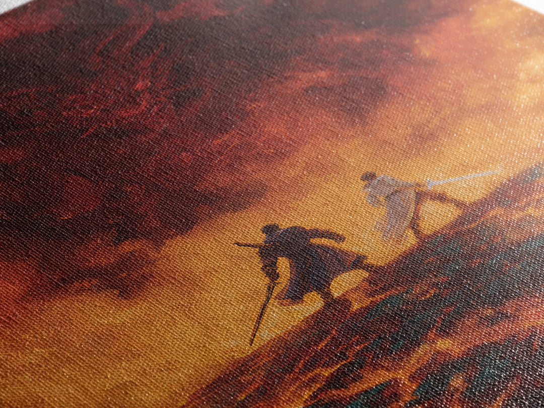 Fiery Demon And Lava Warriors Wall Art, Dark Fantasy Battle Canvas, Gothic Game Room Decor, Epic Dragon Gift For Him, Large Print