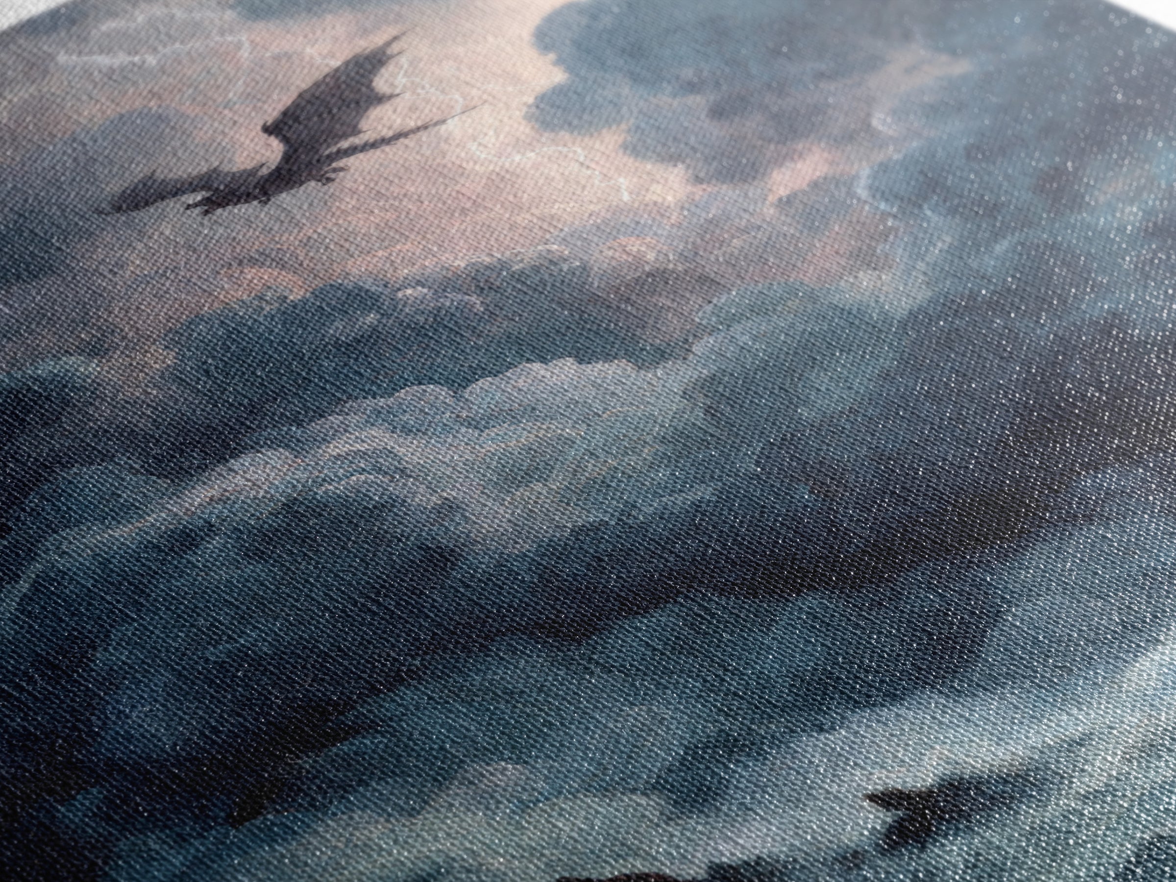 Storm Dragon Over Dark Ocean Wall Art, Gothic Fantasy Canvas Print, Moody Seascape Decor, Lightning Art Gift For Him, Large Print