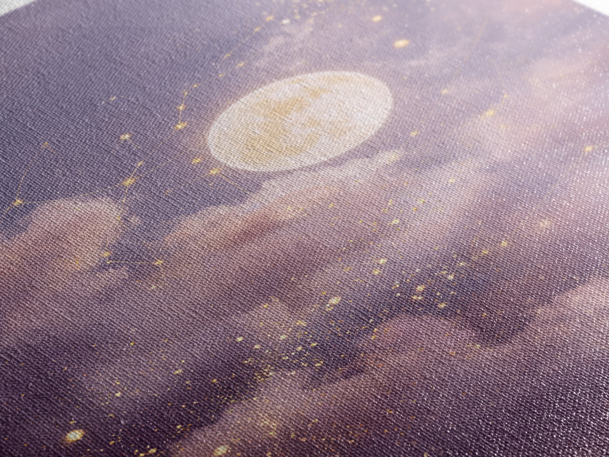 Glowing Moon And Star Cloud Wall Art, Lavender Celestial Canvas, Zodiac Constellation Decor, Dreamy Bedroom Print For Her