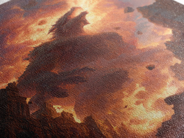 Titan Dragon Rising From Ruins Wall Art, Fiery Fantasy Monster Canvas Print, Epic Apocalyptic Decor For Gamer Room Gift