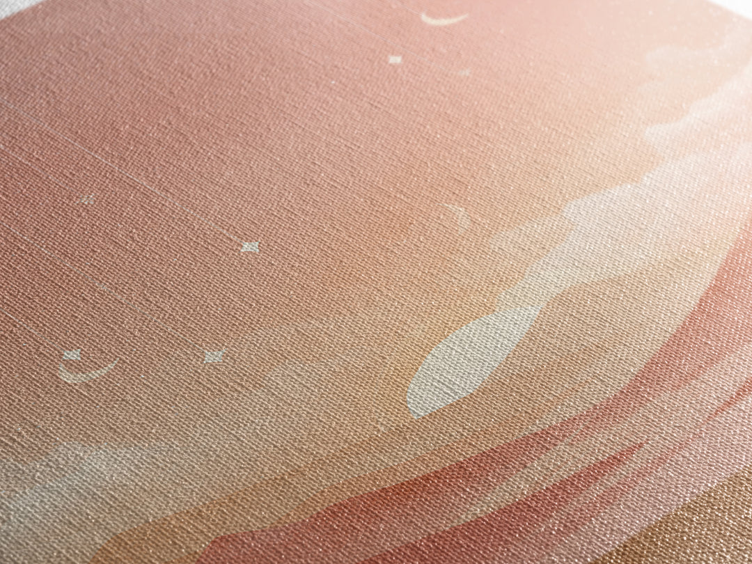 Peach Desert Sunrise Wall Art, Minimalist Moon Landscape Canvas, Boho Nursery Decor, Warm Neutral Bedroom Print Gift For Her
