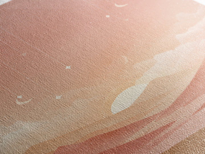 Peach Desert Sunrise Wall Art, Minimalist Moon Landscape Canvas, Boho Nursery Decor, Warm Neutral Bedroom Print Gift For Her
