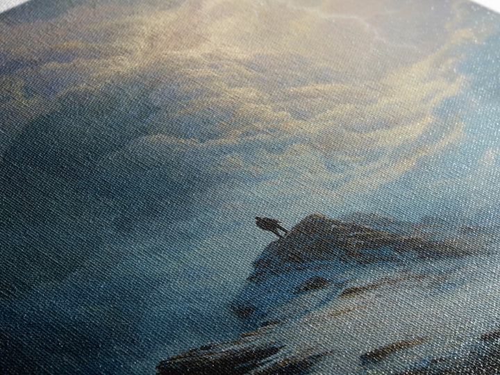 Lone Figure On Stormy Mountain Wall Art, Lightning Cloudscape Canvas Print, Moody Landscape Decor, Dark Academia Gift For Him