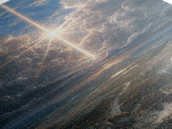 Radiant Cross In Storm Clouds Framed Canvas Print, Christian Wall Art, Celestial Landscape Art, Spiritual Home Decor Gift